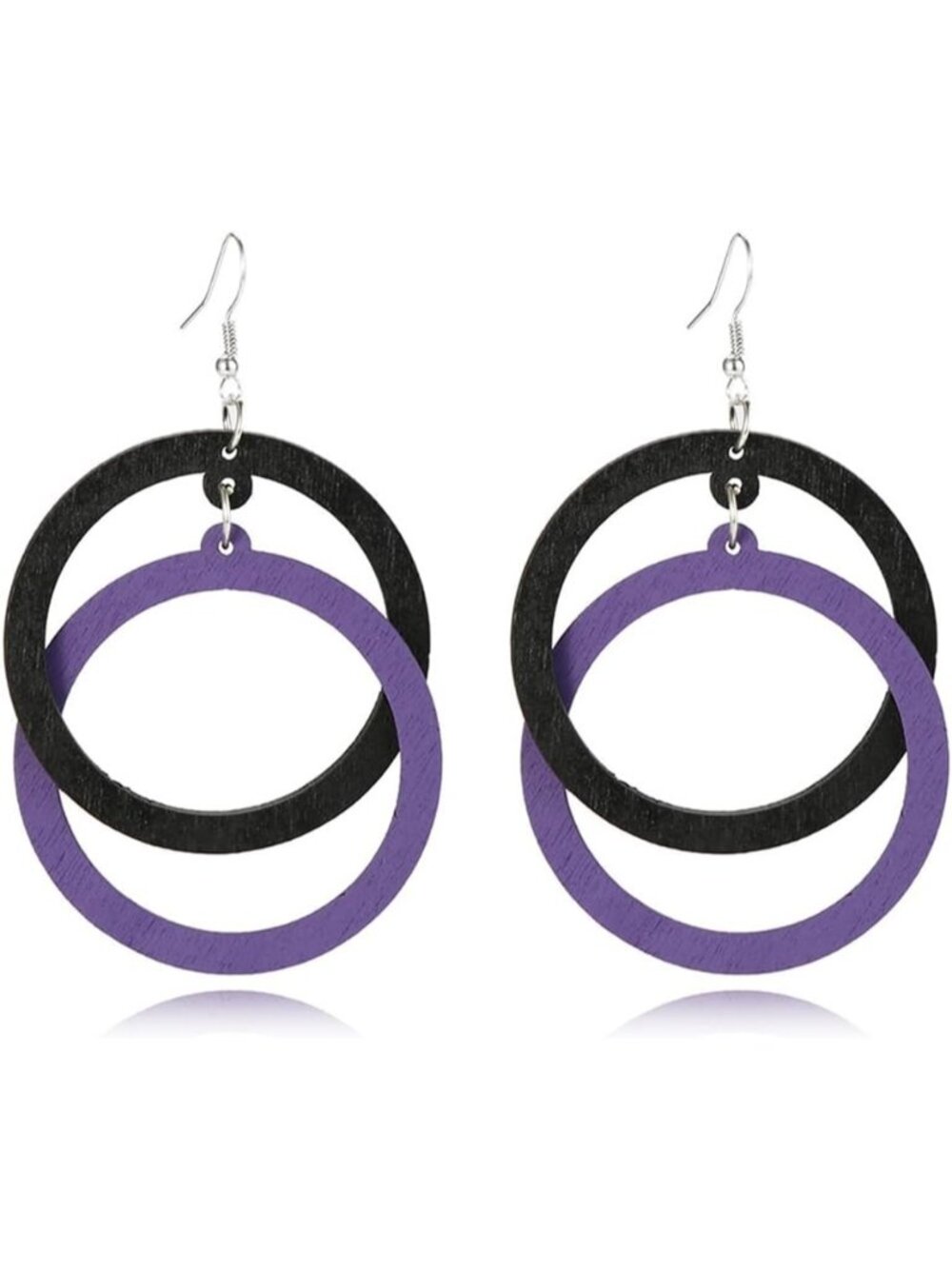 Women's Black Purple Bohemian Unique Handmade Wooden Hoop Splicing Earrings